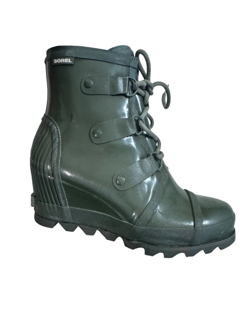 SOREL Joan Rain Wedge Boots Nori Green Waterproof Women’s Size 10